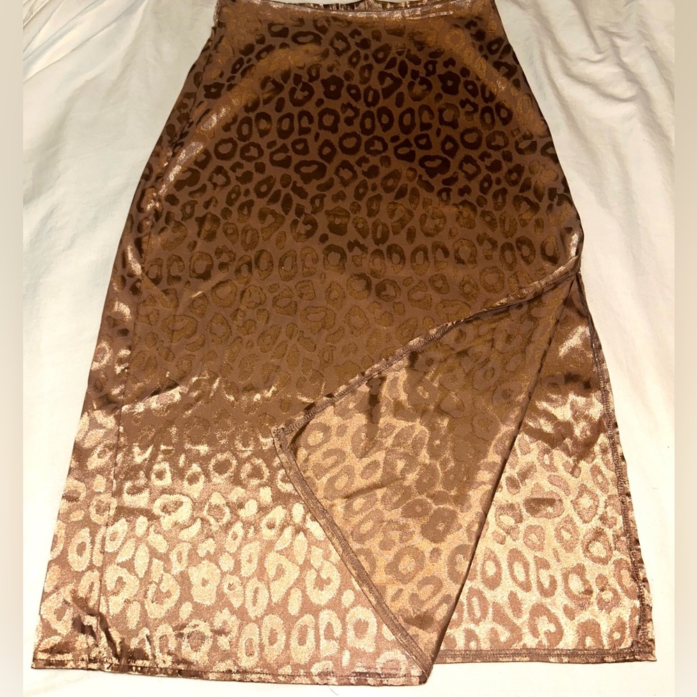 Shein Small Silk Cheetah Print Mid-Length Skirt